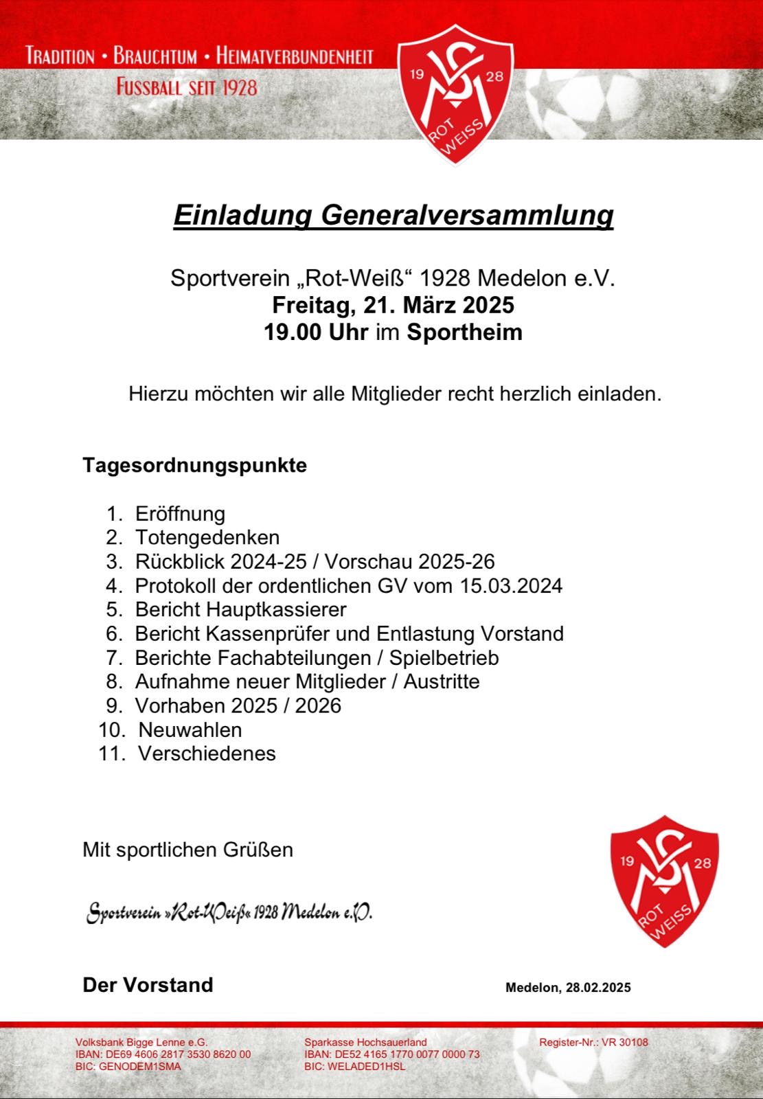 RWM lädt zur Generalversammlung ein